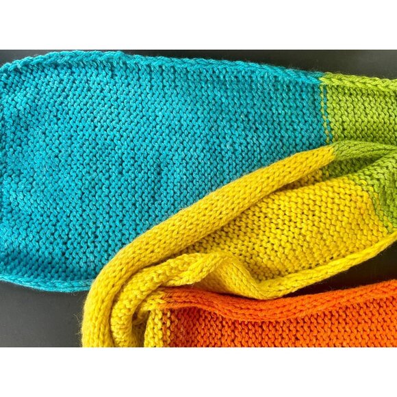 Handmade Knit Scarf with Tassels Details in Green Yellow Orange and Blue hand ma - Picture 7 of 9